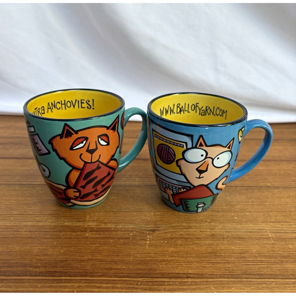 House Kats by Nolan Cat Novelty Mug Set of 2 16 oz Ceramic Vintage 2000